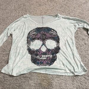 Lauren Moshi Light Blue Skull Graphic Sweatshirt